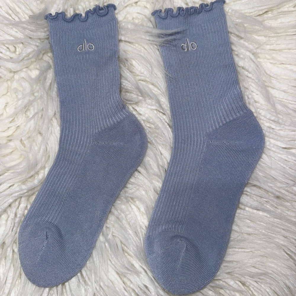 3 pairs ALO Yoga NWOT Light Blue Ruffle Lettuce Edge Socks M/L- 3 pairs!